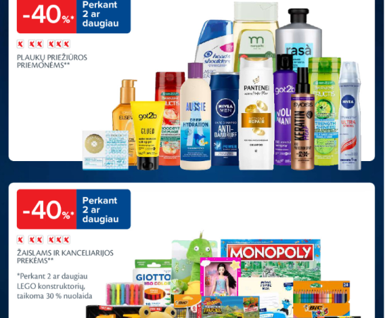 RIMI: Antienos filė – 48%, MAXIMA: Žaislams ir kanceliarijos prekėms – 40%. LIDL, IKI, THOMAS PHILIPPS, GRŪSTĖ 13 savaitės (2025.03.25–03.31) geriausios akcijos