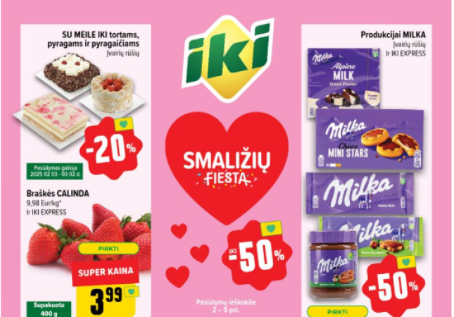 RIMI: NIVEA kosmetikai – 50%, MAXIMA: PERGALĖ saldainiams – 50%. IKI, LIDL, NORFA, AIBĖ, THOMAS PHILIPPS 7 savaitės (2025.02.10–02.17) aktualiausios akcijos ir nuolaidos