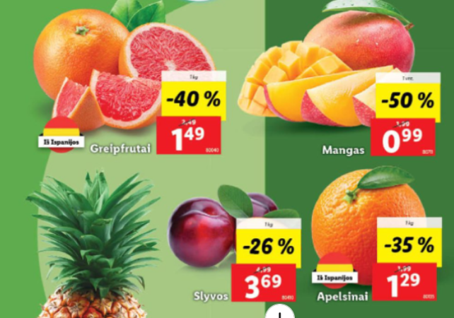 LIDL: Mangai – 50%, MAXIMA: Avokadai – 44%. RIMI, IKI, NORFA ir KUBAS 3 savaitės (2025.01.14–01.20) geriausios akcijos ir nuolaidos