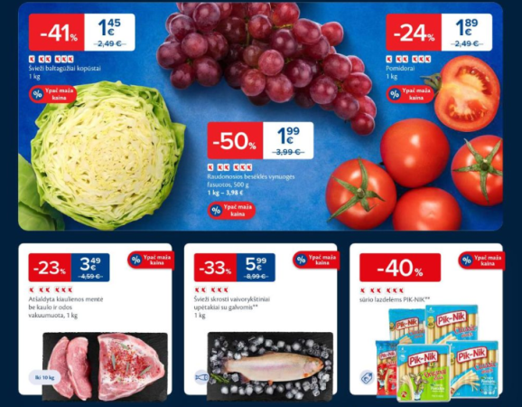 RIMI: „Lavazza“ kava – 40%, MAXIMA: Raudonosios vynuogės – 50%. IKI, LIDL, Thomas Philipps ir ČIA 6 savaitės (2025.02.03–02.10) naujausios akcijos ir nuolaidos